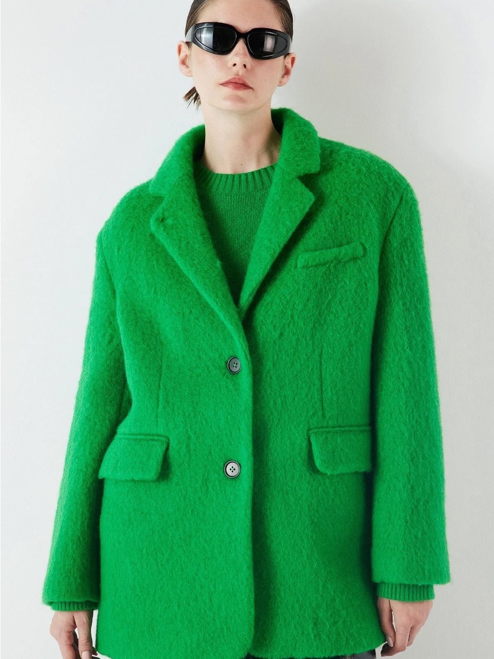 Premium Green Brushed Wool Oversized Blazer Coat Size M